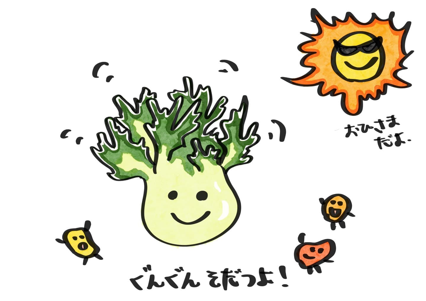 日当たりのよい水槽で、フリルレタスさんがぐんぐん成長していくシーン。循環の力で植物が元気に育つ様子を表現。